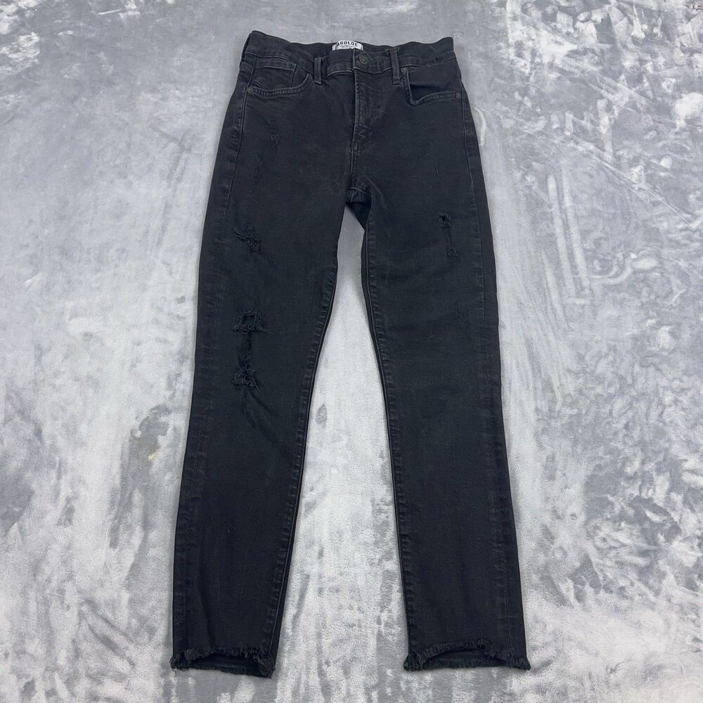 AGOLDE Jeans Womens Size 25 Black Sophie High Rise Skinny Crop Frayed Hem